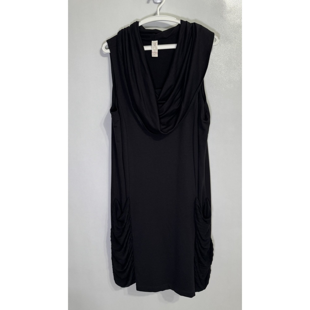 CHALET XL Sleeveless Dress Tunic Black Cowl Neck Ruched Pockets Lagenlook